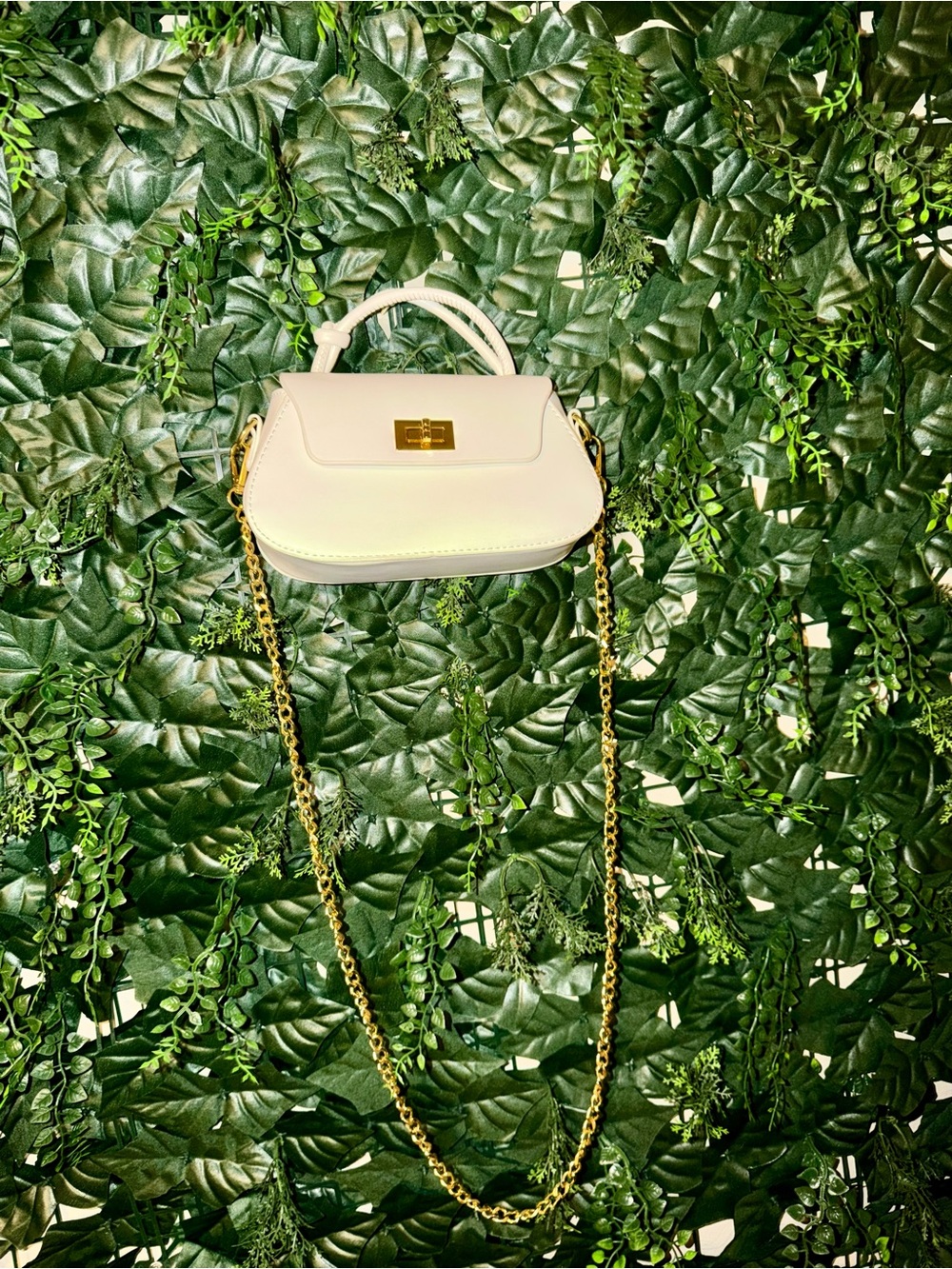 Cream Top-Handle Crossbody Bag with Gold Chain